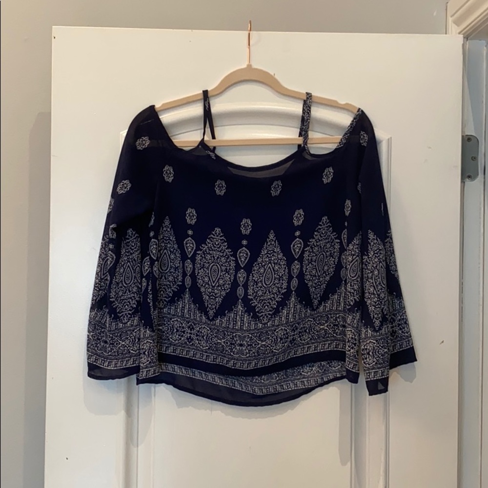 Sheer cold shoulder handkerchief blouse